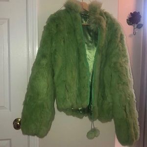 100% Rabbit Fur Lime Green Coat!